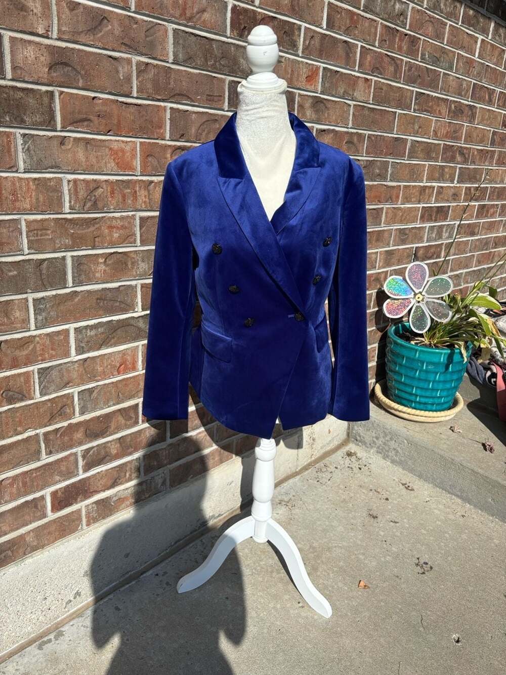 Velvet Double-Breasted Blazer Royal Blue